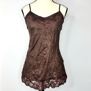 Y2K Chocolate Brown Lace Trim Cami Stretch Camisole Maurices M